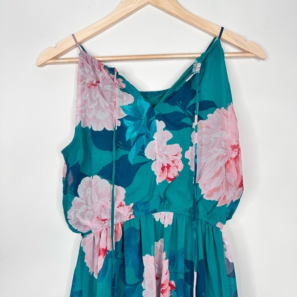 Sweet Storm Green/Pink flower print lined to knee dress drawstring size Med - Picture 7 of 11